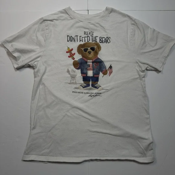 Polo Ralph Lauren Shirt Youth XL White Polo Bear Graphic Don't Feed The Bears - Picture 1 of 6